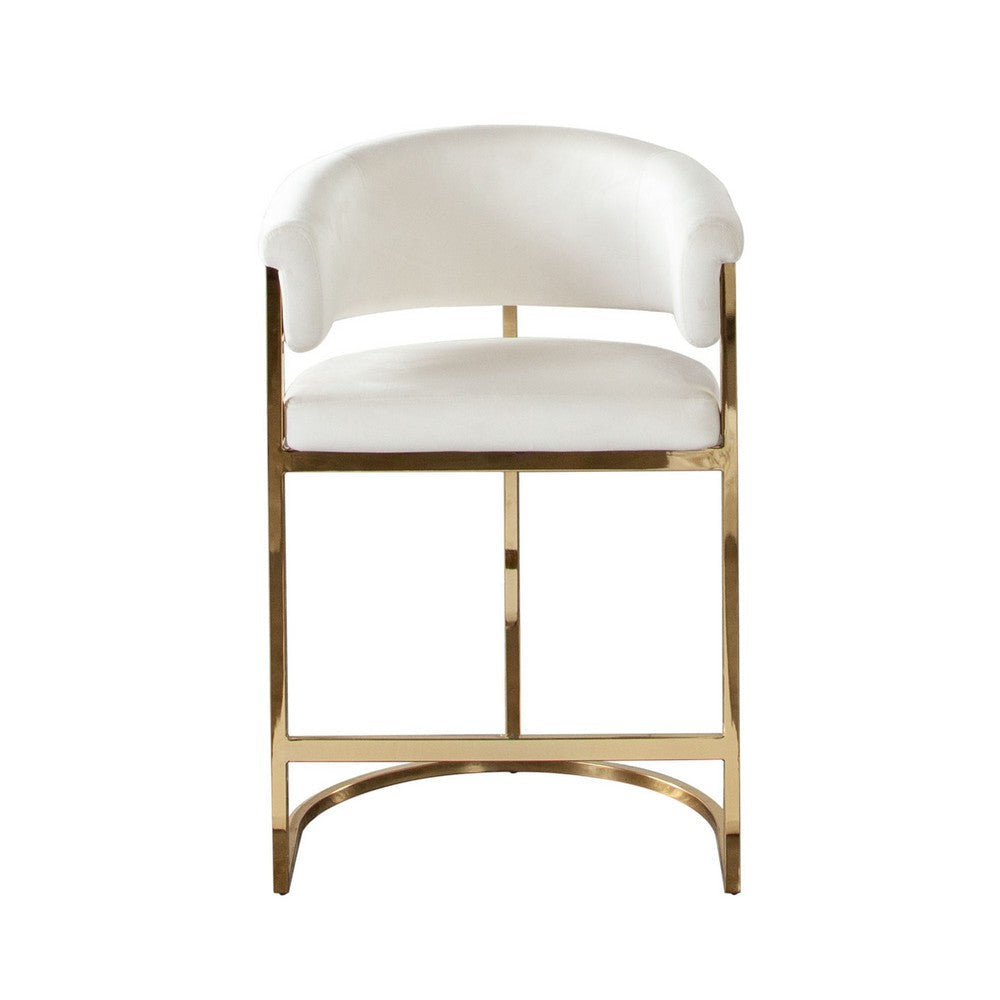 Dely Counter Height Chair | Cream Velvet with Gold Metal Sled Frame BM338829