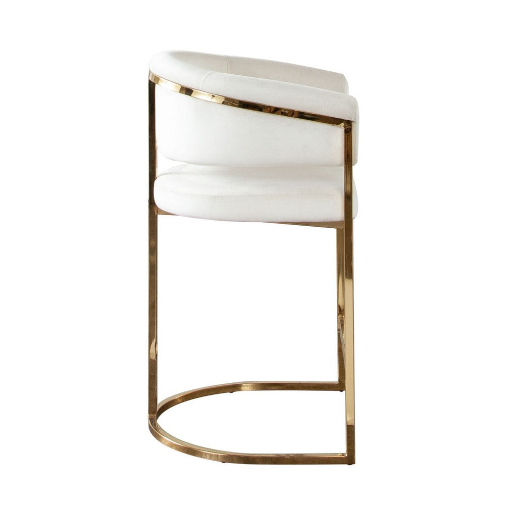 Dely Counter Height Chair | Cream Velvet with Gold Metal Sled Frame BM338829