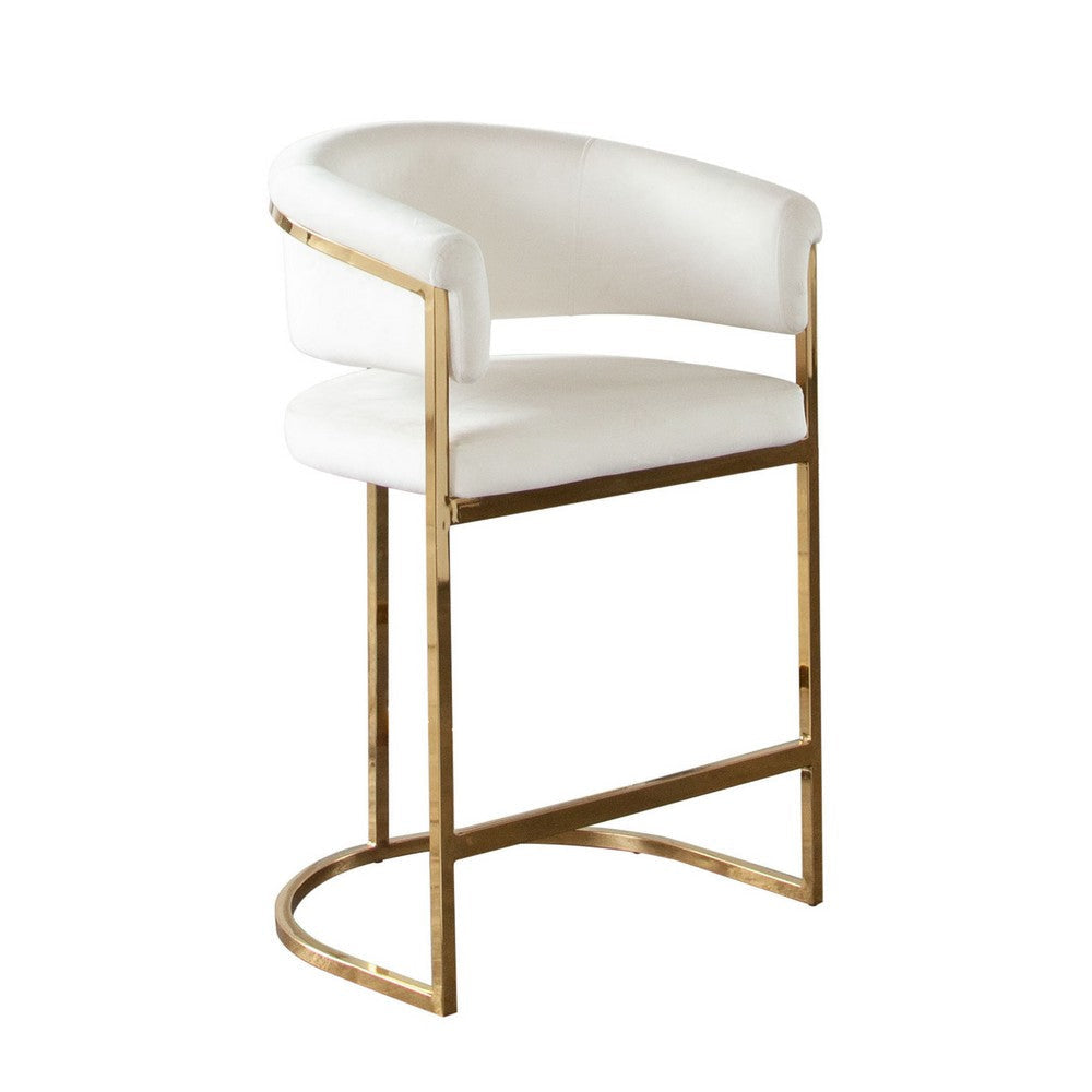 Dely Counter Height Chair | Cream Velvet with Gold Metal Sled Frame