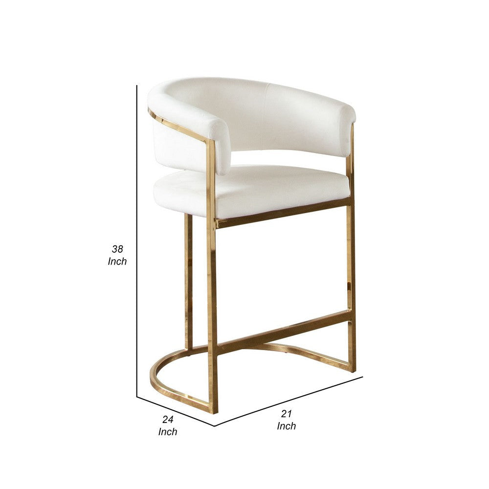 Dely Counter Height Chair | Cream Velvet with Gold Metal Sled Frame BM338829