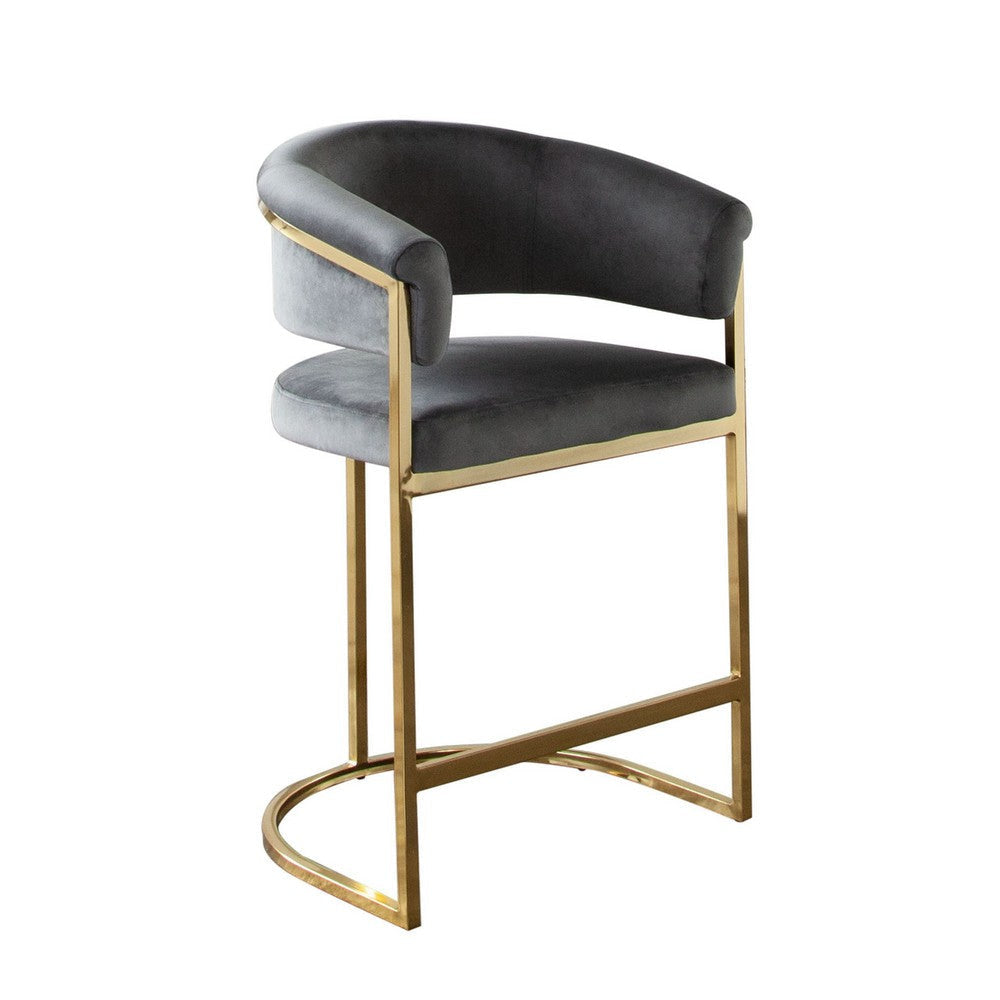 Dely Counter Height Chair | Gray Velvet with Gold Metal Sled Frame BM338830