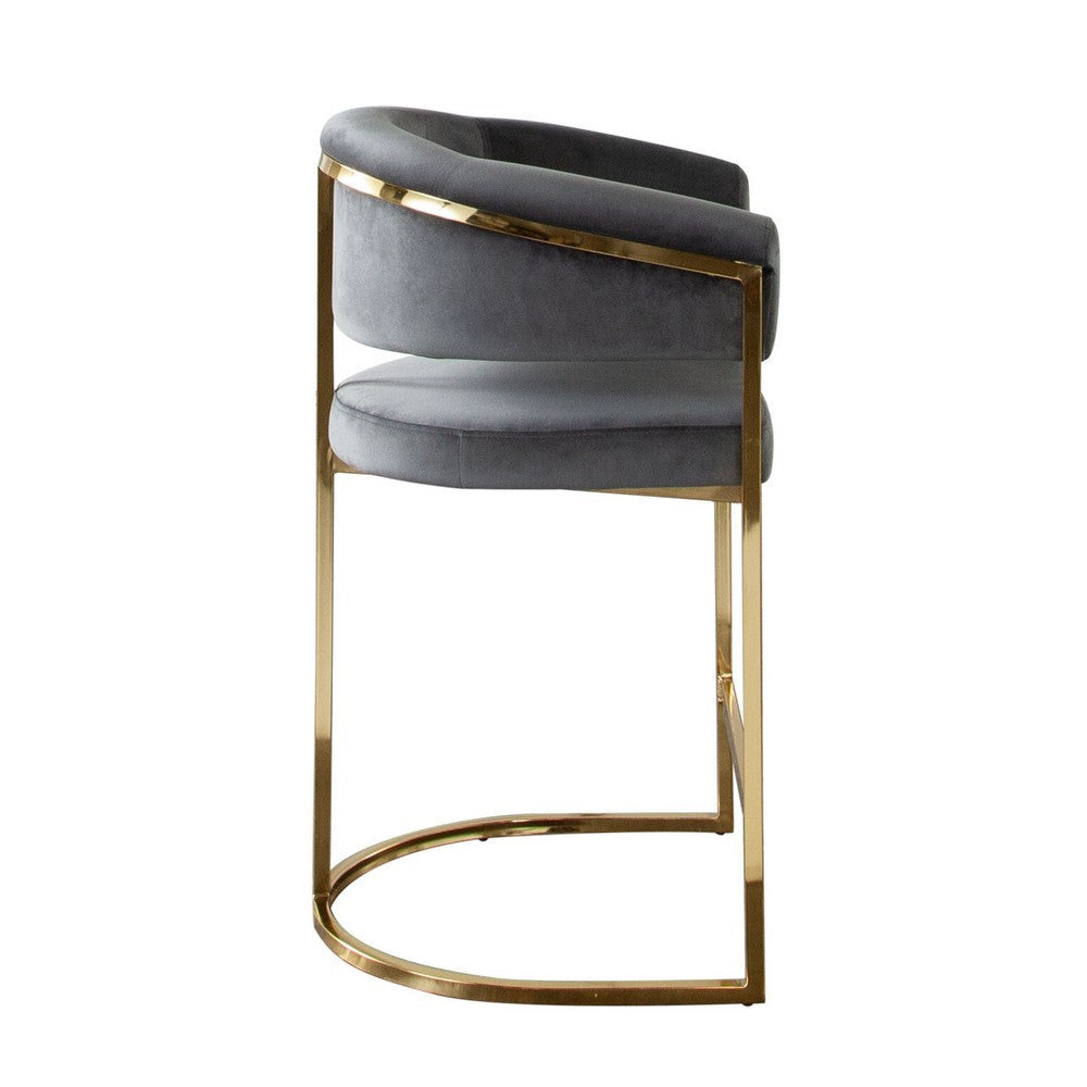 Dely Counter Height Chair | Gray Velvet with Gold Metal Sled Frame BM338830