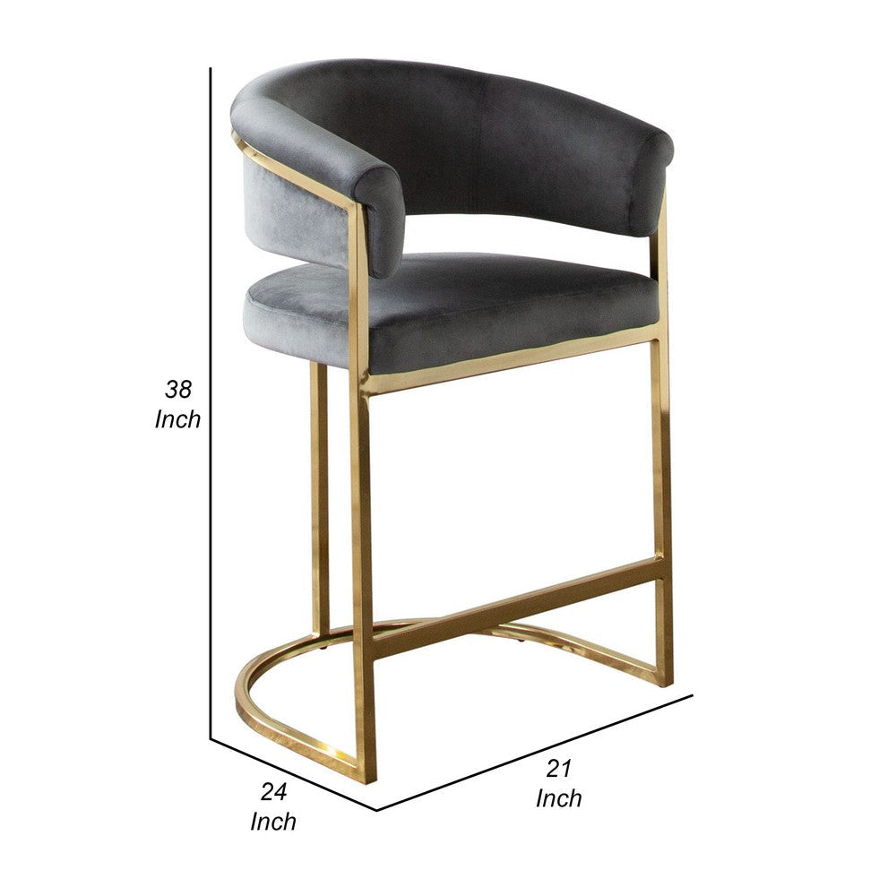 Dely Counter Height Chair | Gray Velvet with Gold Metal Sled Frame BM338830