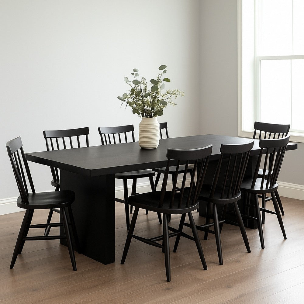 Somy Dining Table | Wide Panel Legs | Classic Black Mango Wood | 110"