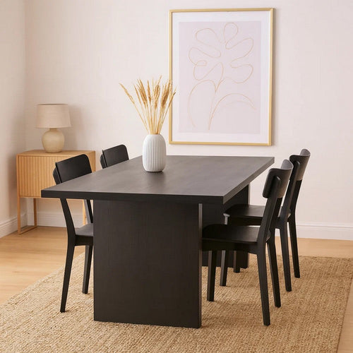 Somy Dining Table | Wide Panel Legs | Classic Black Mango Wood | 80"
