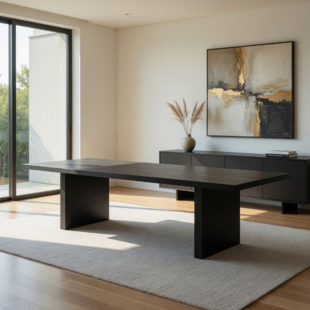 Somy Dining Table | Wide Panel Legs | Classic Black Mango Wood | 80"