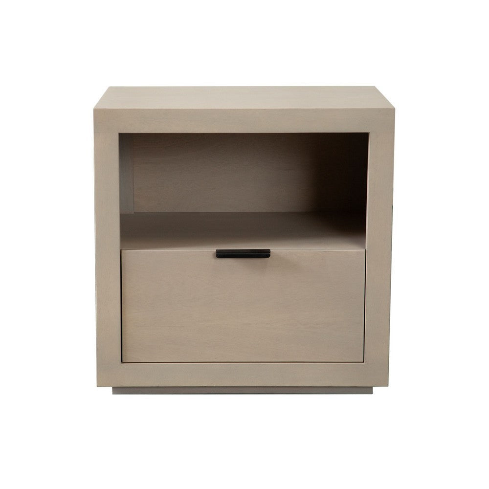 Somy Nightstand with Drawer and Shelf | Light Natural Gray Mango Wood BM338835