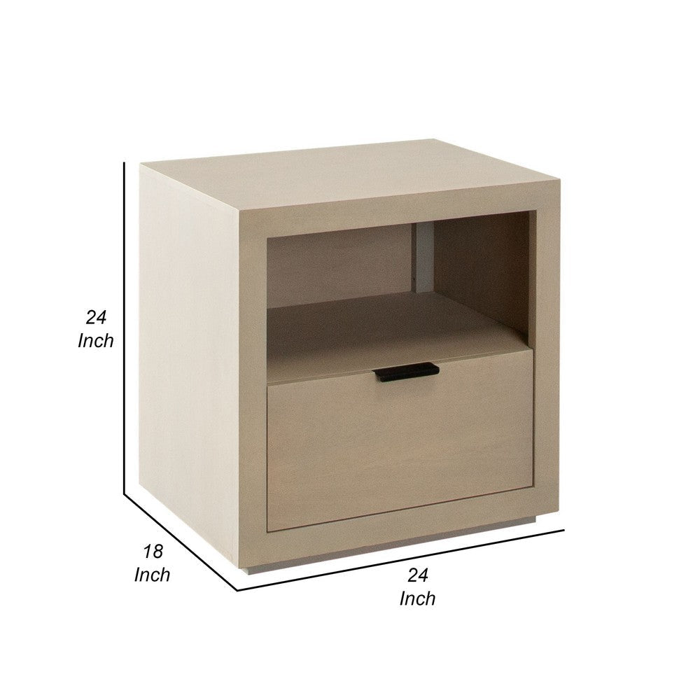 Somy Nightstand with Drawer and Shelf | Light Natural Gray Mango Wood BM338835