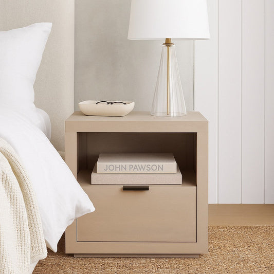 Somy Nightstand with Drawer and Shelf | Light Natural Gray Mango Wood