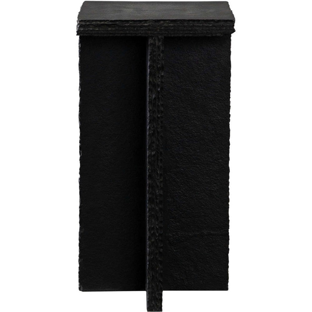 Tely Accent Side End Table | 12’’ Square Black Slate Marble Top | X Base BM338836