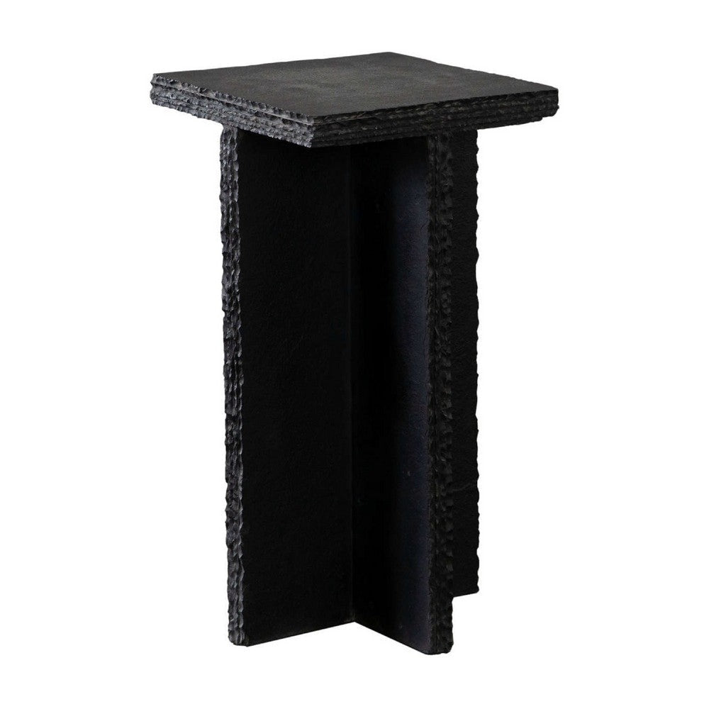 Tely Accent Side End Table | 12’’ Square Black Slate Marble Top | X Base BM338836