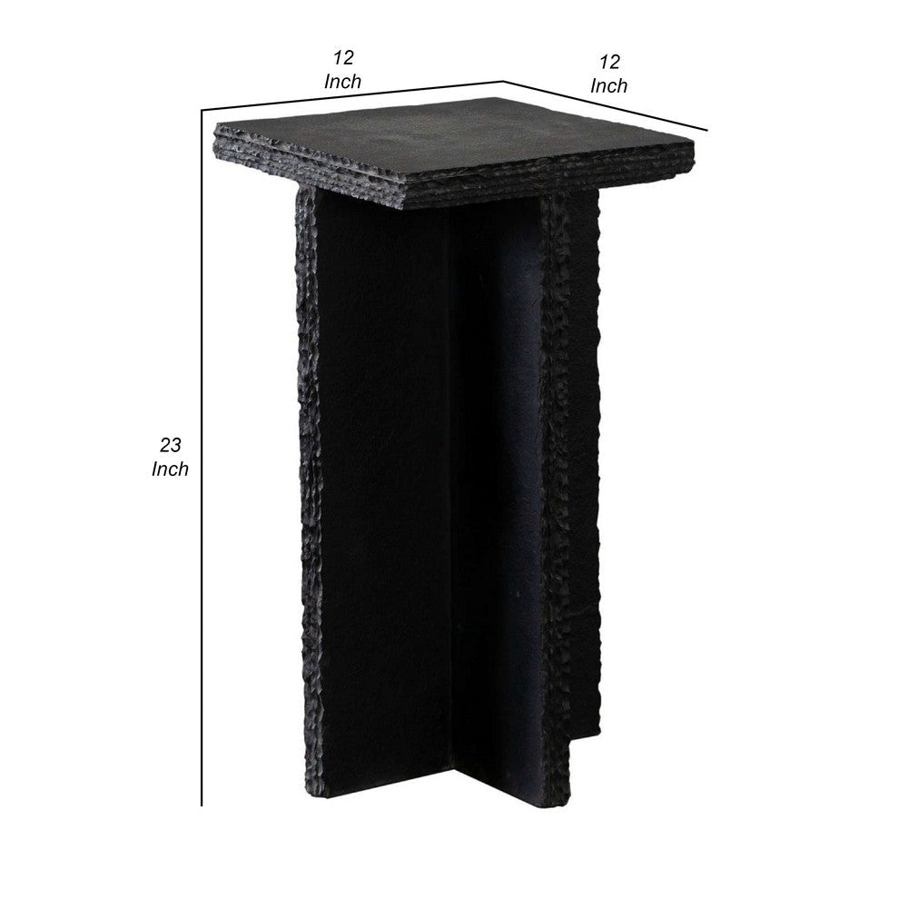 Tely Accent Side End Table | 12’’ Square Black Slate Marble Top | X Base BM338836