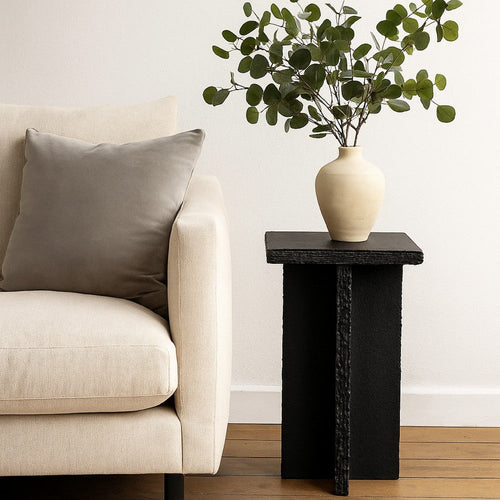 Tely Accent Side End Table | 12" Square Black Slate Marble Top | X Base