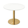 Rely Dining Table | 36’’ Round White Lacquer Top | Gold Metal Base BM338837