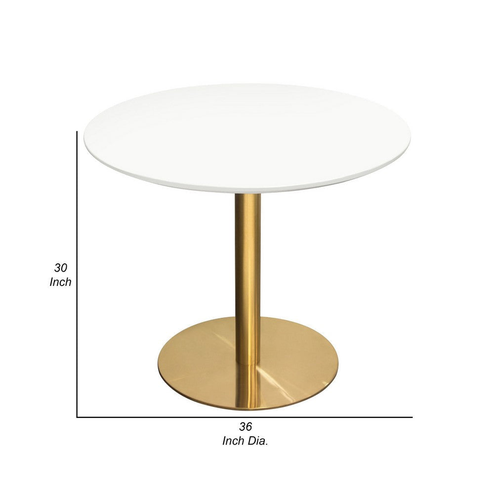 Rely Dining Table | 36’’ Round White Lacquer Top | Gold Metal Base BM338837