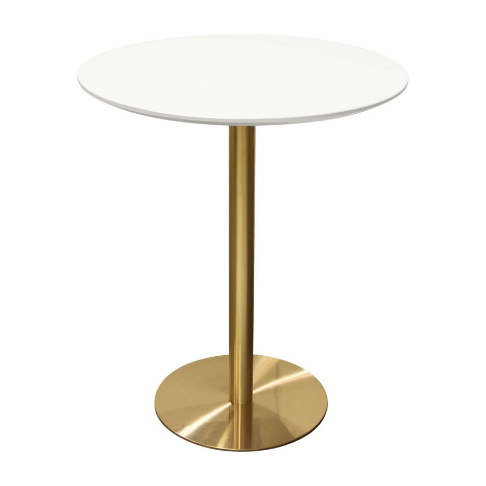 Rely Bar Height Table | 36’’ Round White Lacquer Top | Gold Base BM338838