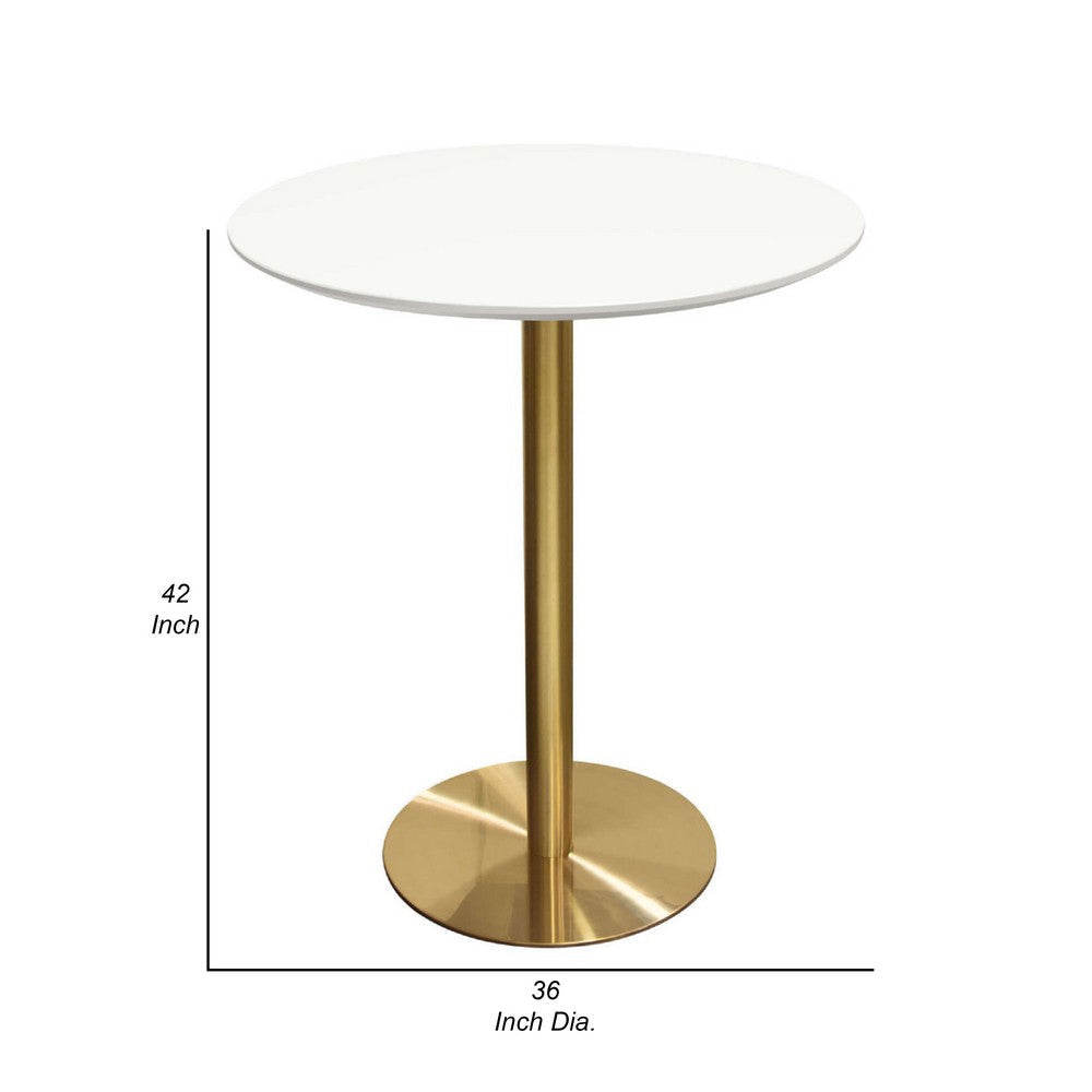 Rely Bar Height Table | 36’’ Round White Lacquer Top | Gold Base BM338838