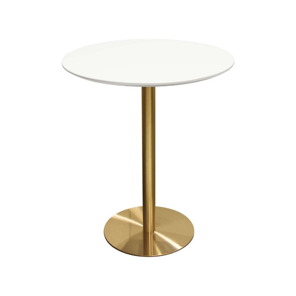Rely Bar Height Table | 36’’ Round White Lacquer Top | Gold Base BM338838