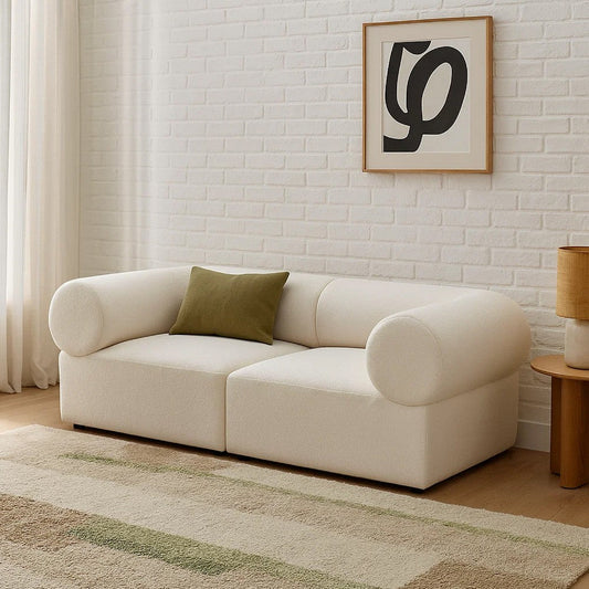 Zey 2pc Modular Corner Chair Set | Low Profile Back | Ivory Sherpa 80"