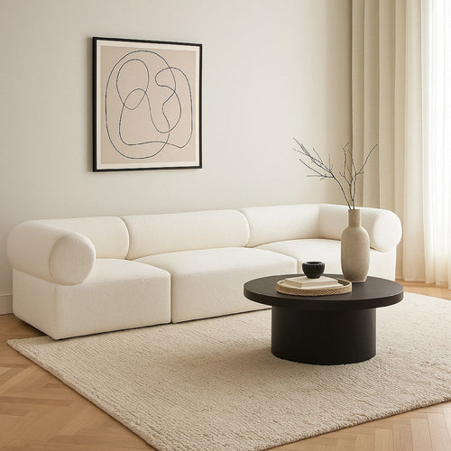 Zey 3pc Modular Sofa Set | Low Profile Back | Ivory Sherpa 120"