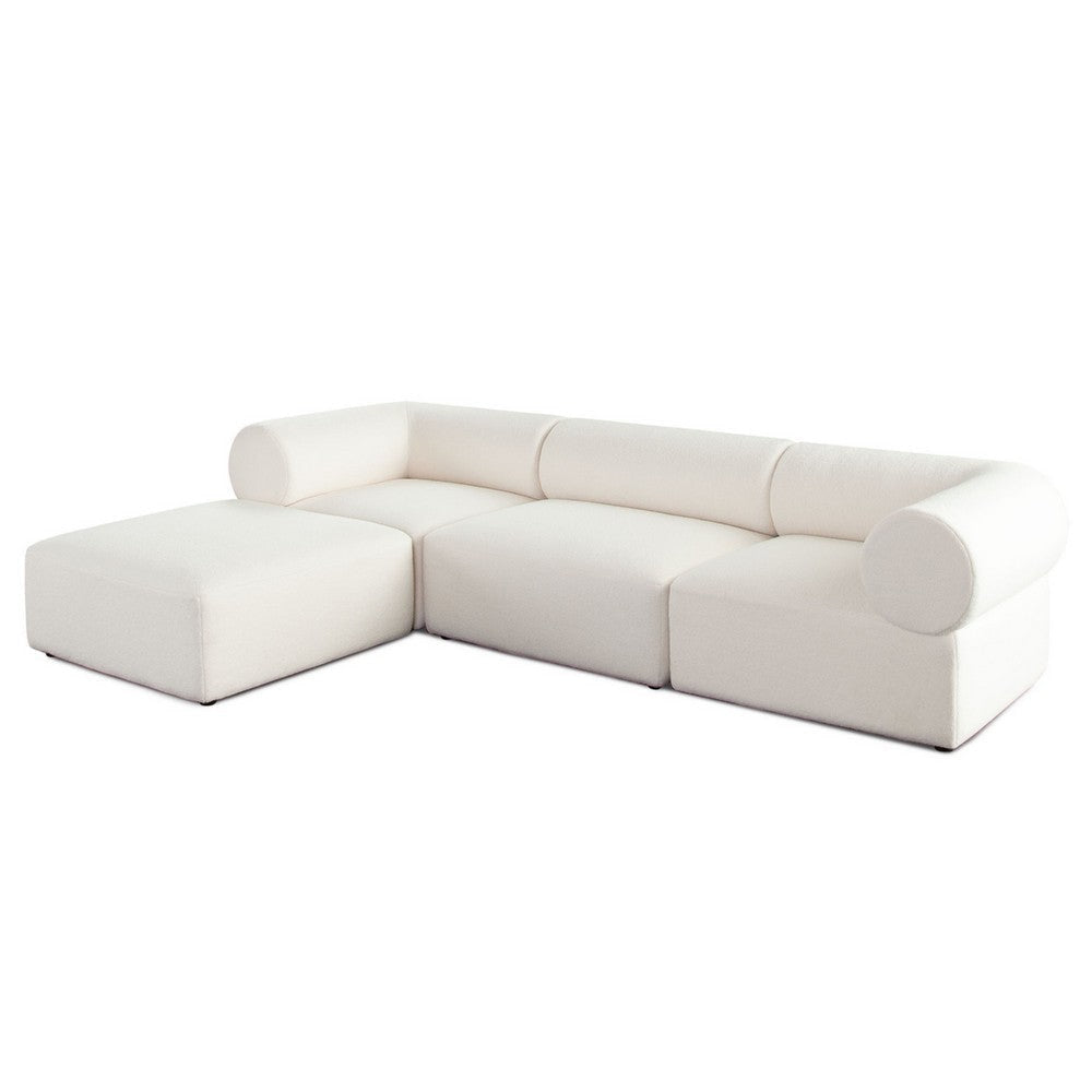 Zey 4pc Modular Sectional Sofa w/ Reversible Chaise Ottoman Set | Ivory Sherpa BM338843