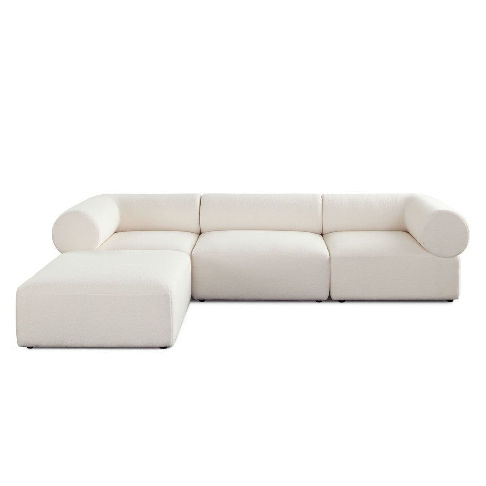 Zey 4pc Modular Sectional Sofa w/ Reversible Chaise Ottoman Set | Ivory Sherpa BM338843