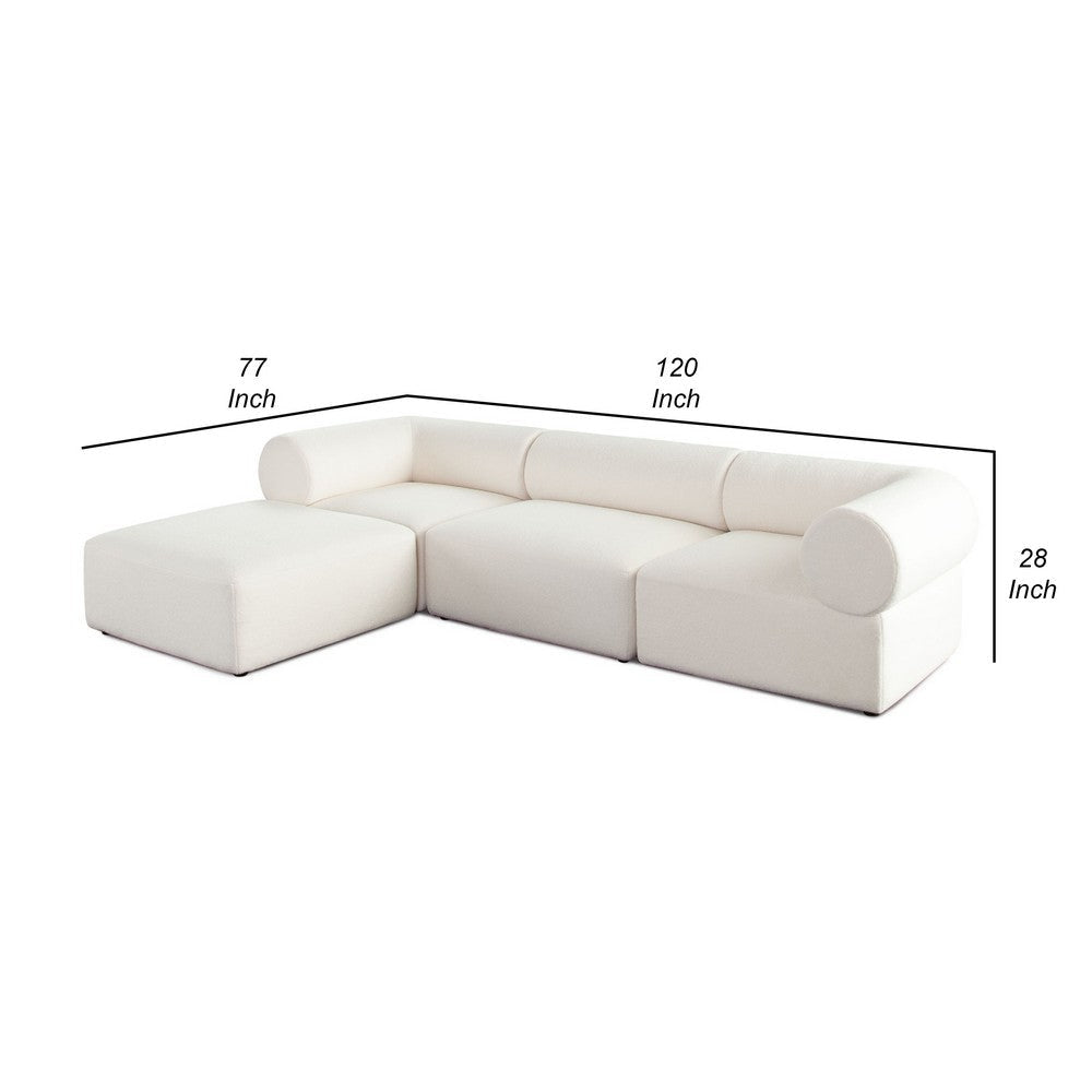 Zey 4pc Modular Sectional Sofa w/ Reversible Chaise Ottoman Set | Ivory Sherpa BM338843