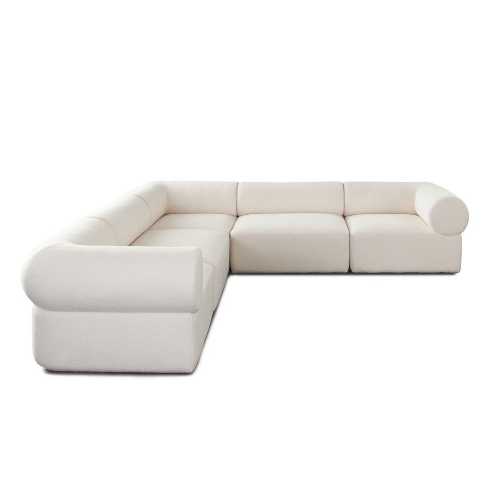 Zey 5pc Modular Corner L Sectional Sofa | Ivory Sherpa Fabric | 120’’ BM338844