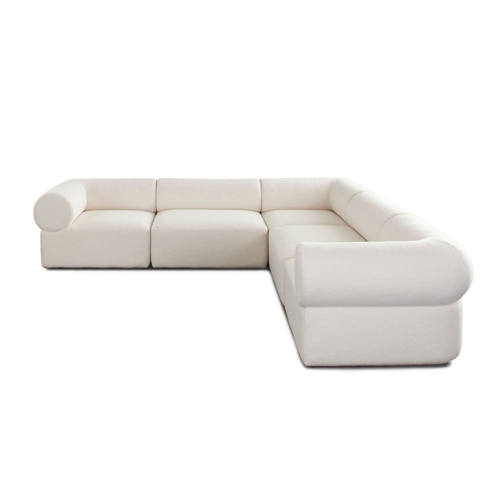 Zey 5pc Modular Corner L Sectional Sofa | Ivory Sherpa Fabric | 120’’ BM338844