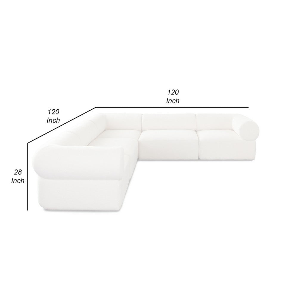 Zey 5pc Modular Corner L Sectional Sofa | Ivory Sherpa Fabric | 120’’ BM338844