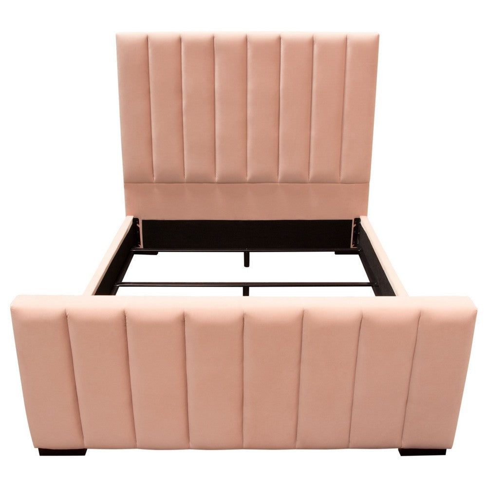 Eva King Bed | Vertical Channel Tufted Blush Pink Velvet Upholstery BM338851