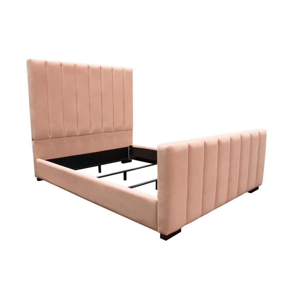 Eva King Bed | Vertical Channel Tufted Blush Pink Velvet Upholstery BM338851