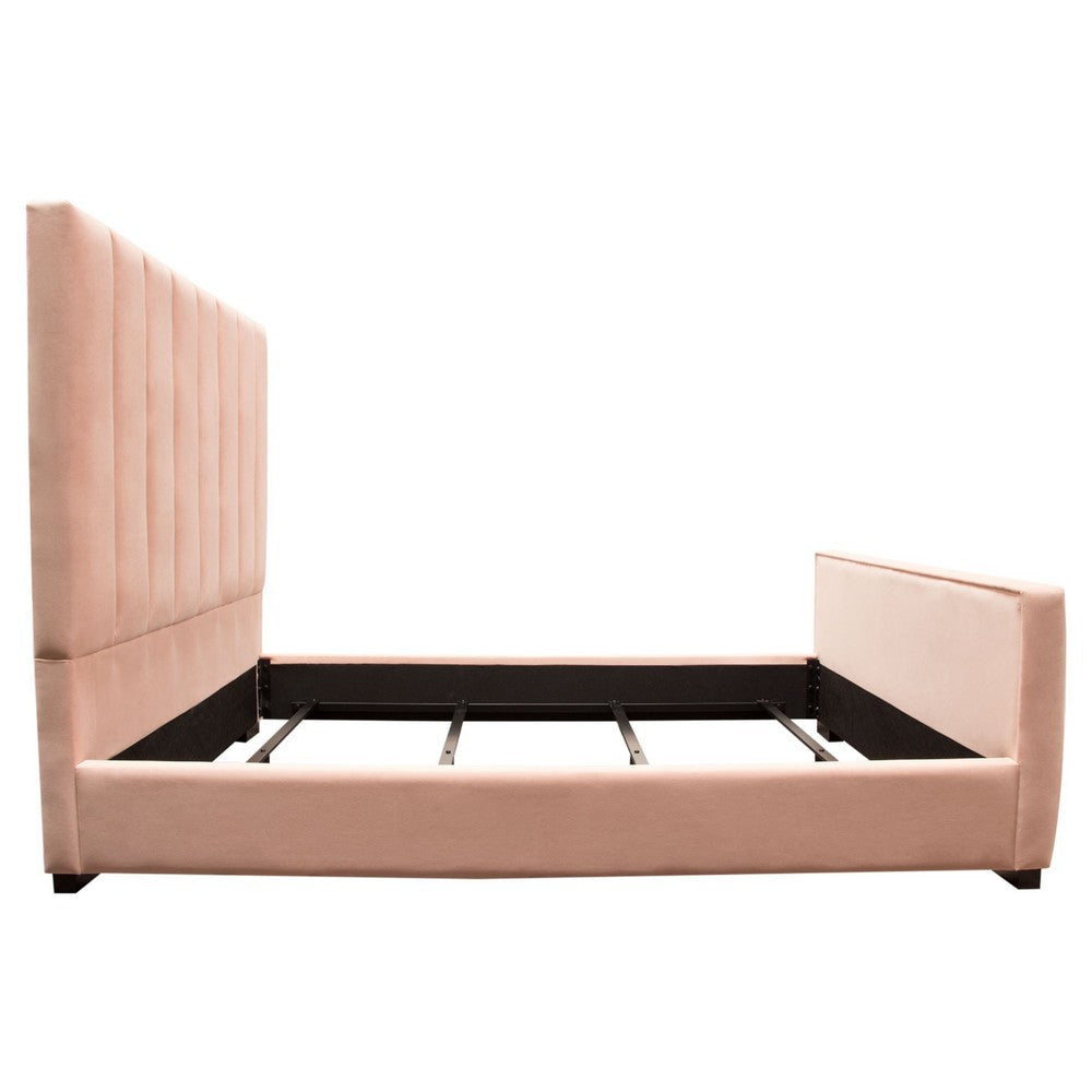 Eva King Bed | Vertical Channel Tufted Blush Pink Velvet Upholstery BM338851