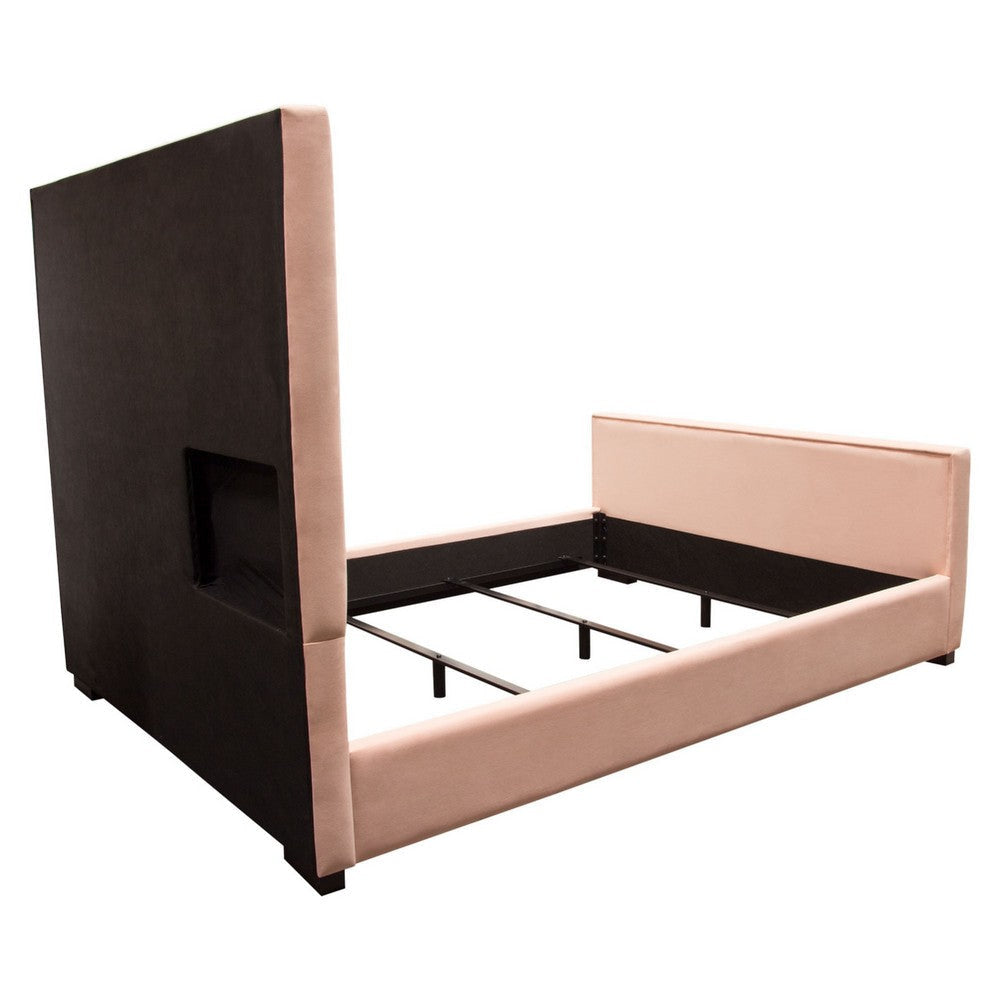 Eva King Bed | Vertical Channel Tufted Blush Pink Velvet Upholstery BM338851