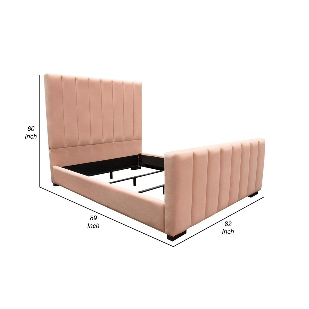Eva King Bed | Vertical Channel Tufted Blush Pink Velvet Upholstery BM338851