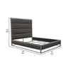 Chek Queen Size Bed | Gray Faux Leather Upholstery w Silver Metal Frame BM338852