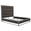 Chek Queen Size Bed | Gray Faux Leather Upholstery w Silver Metal Frame BM338852