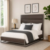 Chek King Size Bed | Gray Faux Leather Upholstery w Silver Metal Frame