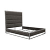 Chek King Size Bed | Gray Faux Leather Upholstery w Silver Metal Frame BM338853