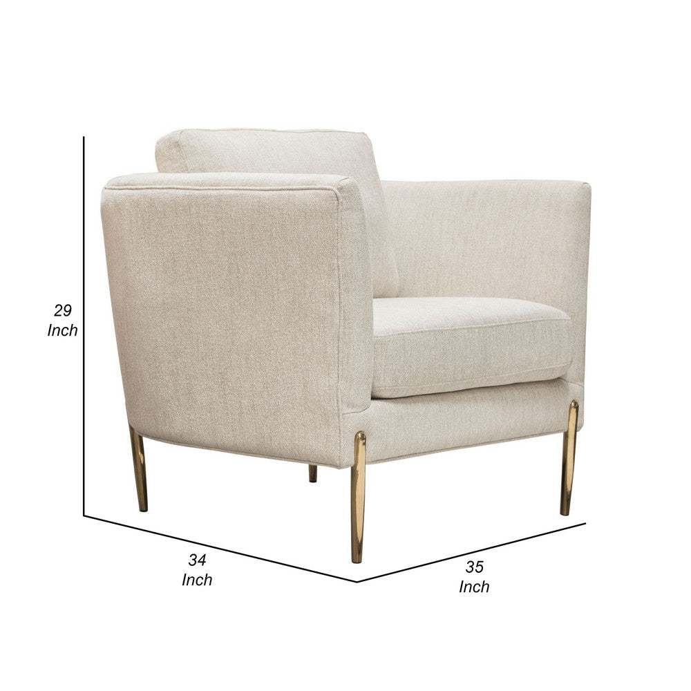 Meny Modern Accent Armchair | Light Cream Textured Fabric | Gold Metal BM338855