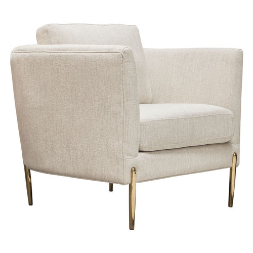 Meny Modern Accent Armchair | Light Cream Textured Fabric | Gold Metal
