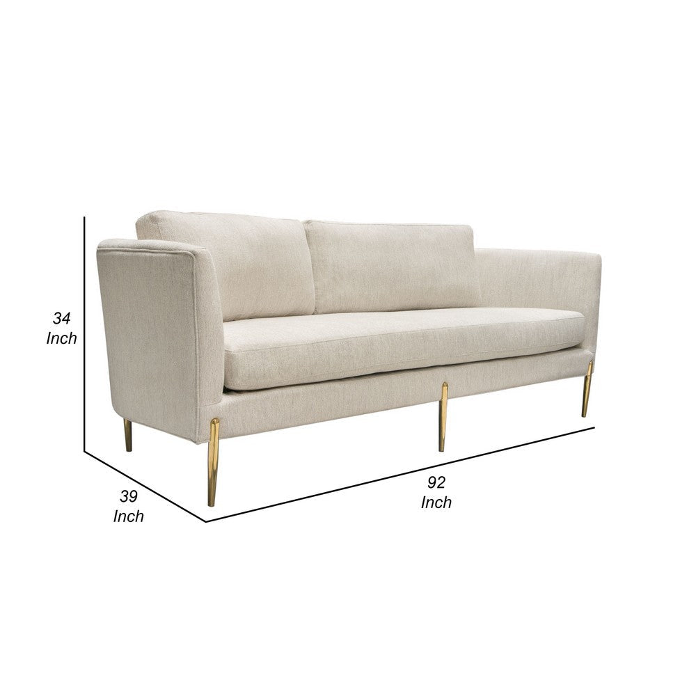 Meny Modern Sofa | Light Cream Textured Fabric | 92’’ Gold Metal BM338856