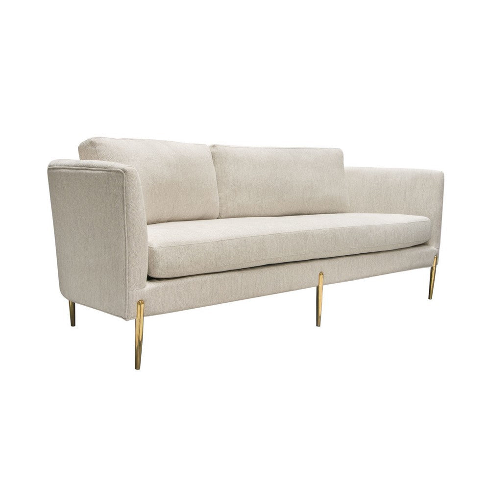 Meny Modern Sofa | Light Cream Textured Fabric | 92’’ Gold Metal BM338856
