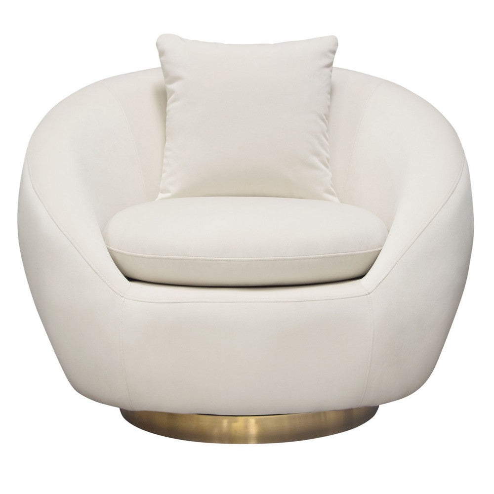 Dela Swivel Accent Chair with Pillow | Cream Velvet | Brushed Gold Base BM338857