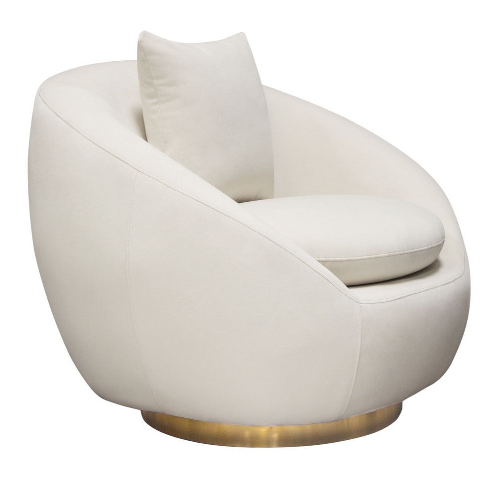 Dela Swivel Accent Chair with Pillow | Cream Velvet | Brushed Gold Base BM338857