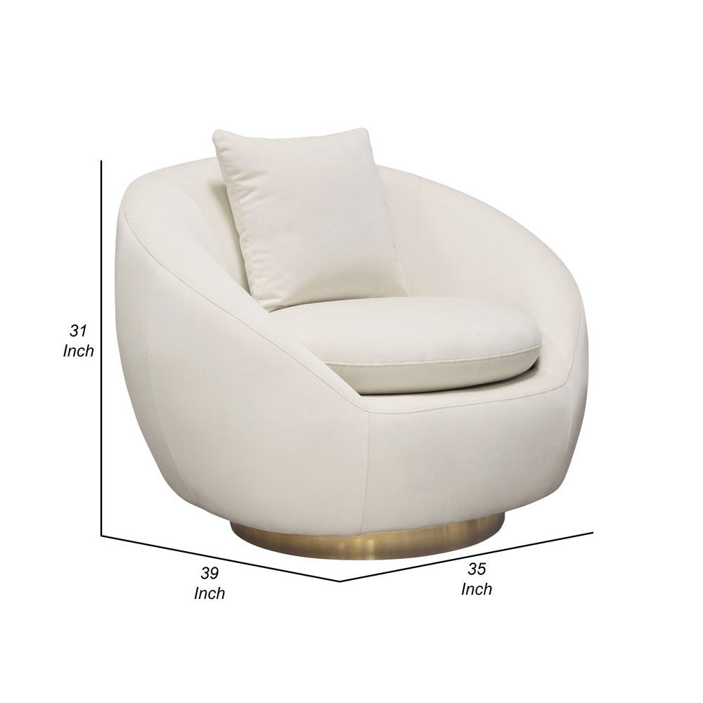 Dela Swivel Accent Chair with Pillow | Cream Velvet | Brushed Gold Base BM338857