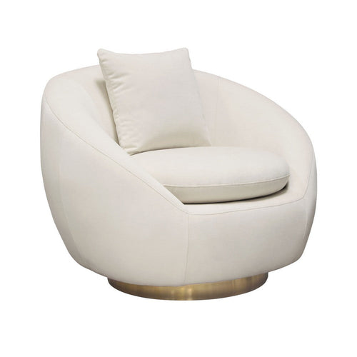 Dela Swivel Accent Chair with Pillow | Cream Velvet | Brushed Gold Base
