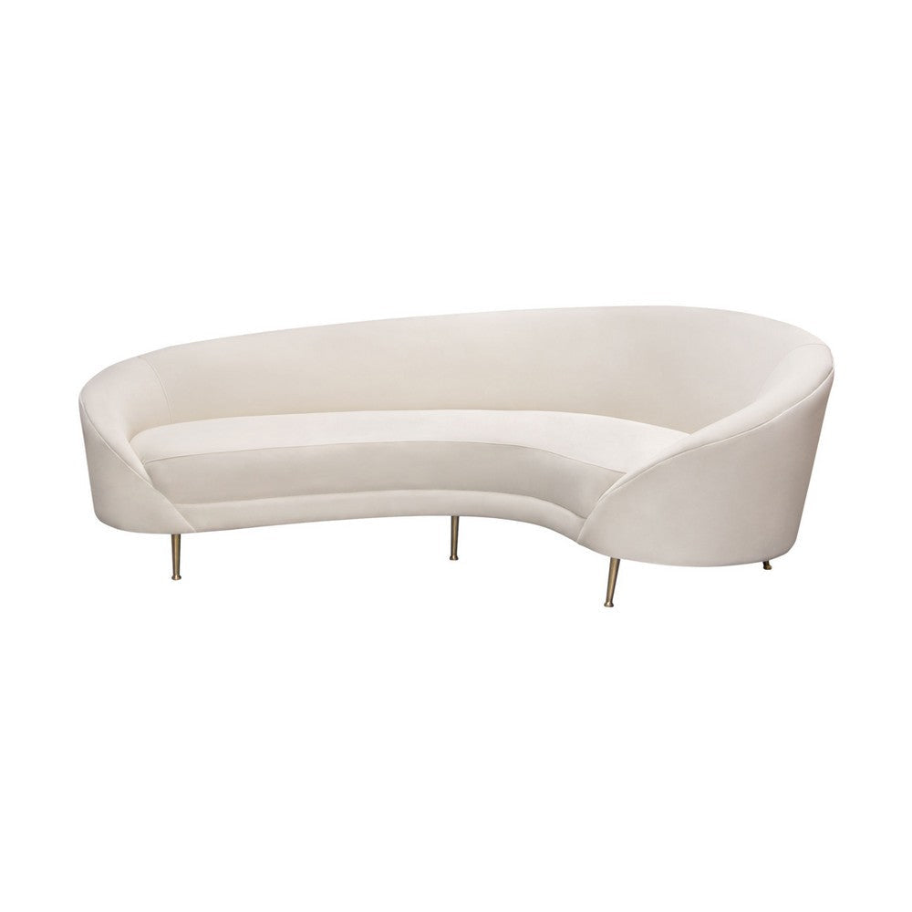 Dela Contoured Sofa in Contemporary Cream Velvet | Gold Metal Legs 100’’ BM338858