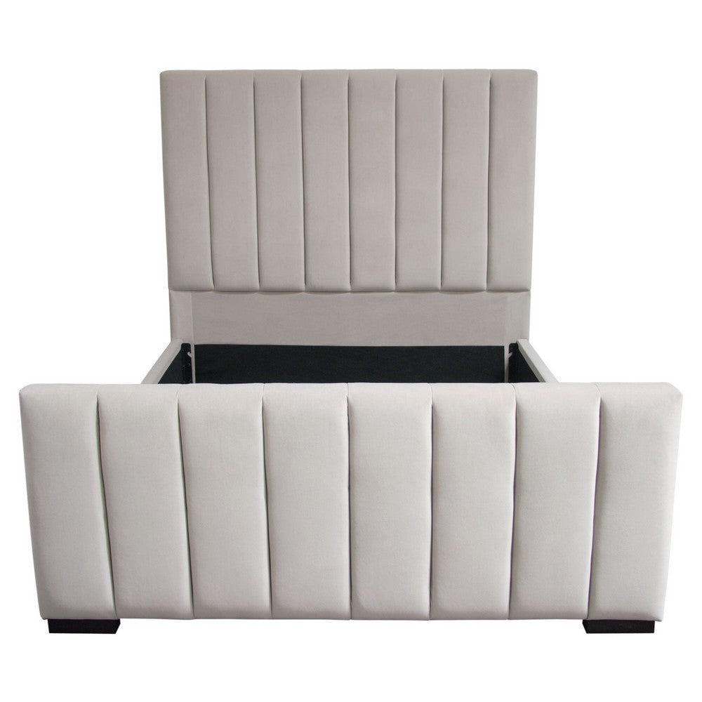 Eva Queen Bed | Vertical Channel Tufted Light Gray Velvet Upholstery BM338859