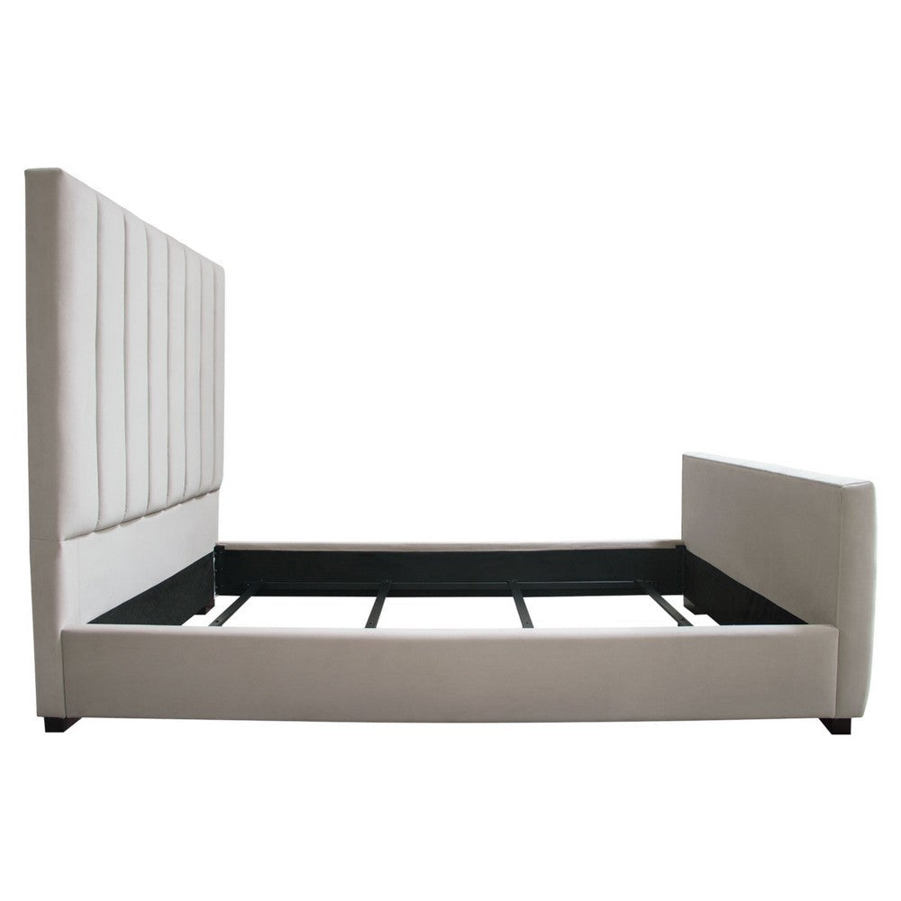 Eva Queen Bed | Vertical Channel Tufted Light Gray Velvet Upholstery BM338859